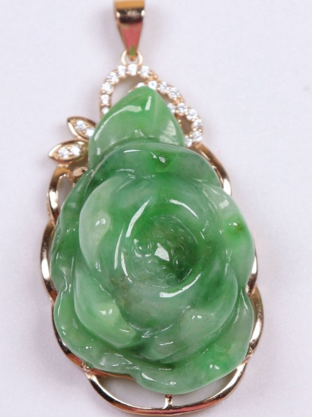 Cert'd 925 Silver inlay Green Natural A jade jadeite flower Pendant 25001a